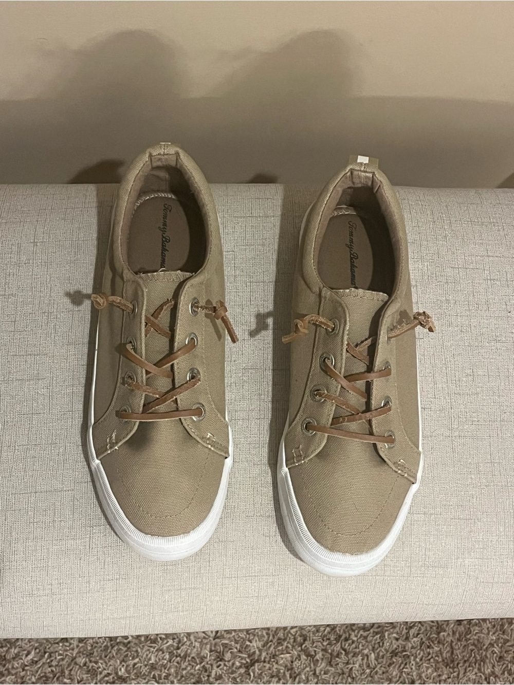 Tommy Bahama Casual Canvas Slip-On Sneakers in Khaki and White